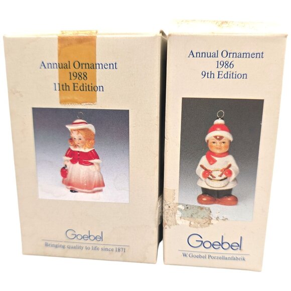 Vintage Goebel Annual Ornament Set 1986 & 1988 Porcelain Doll & Drummer Boy - Picture 9 of 14
